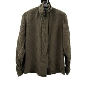 Gitman Bros 100% Silk Olive Green Mock‎ Neck Button Down Shirt Size 4